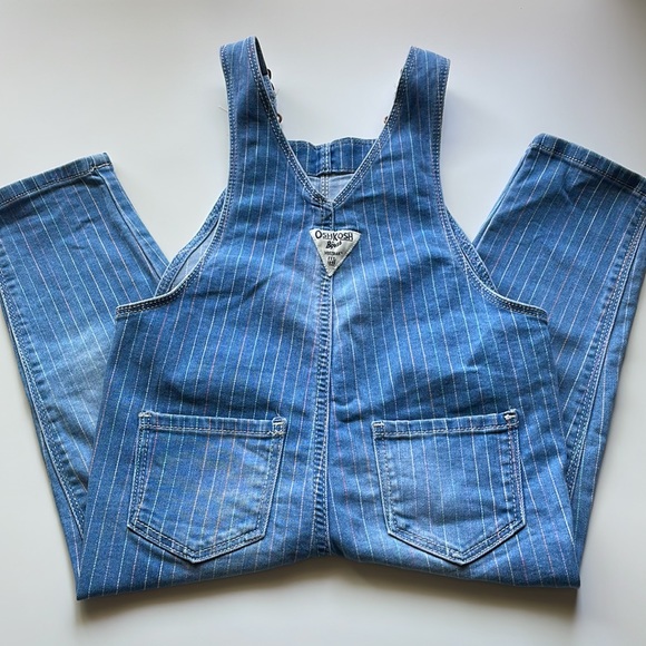 OshKosh B’gosh Pastel Pinstriped Vestbak Denim Overalls Size 2T - Picture 5 of 9